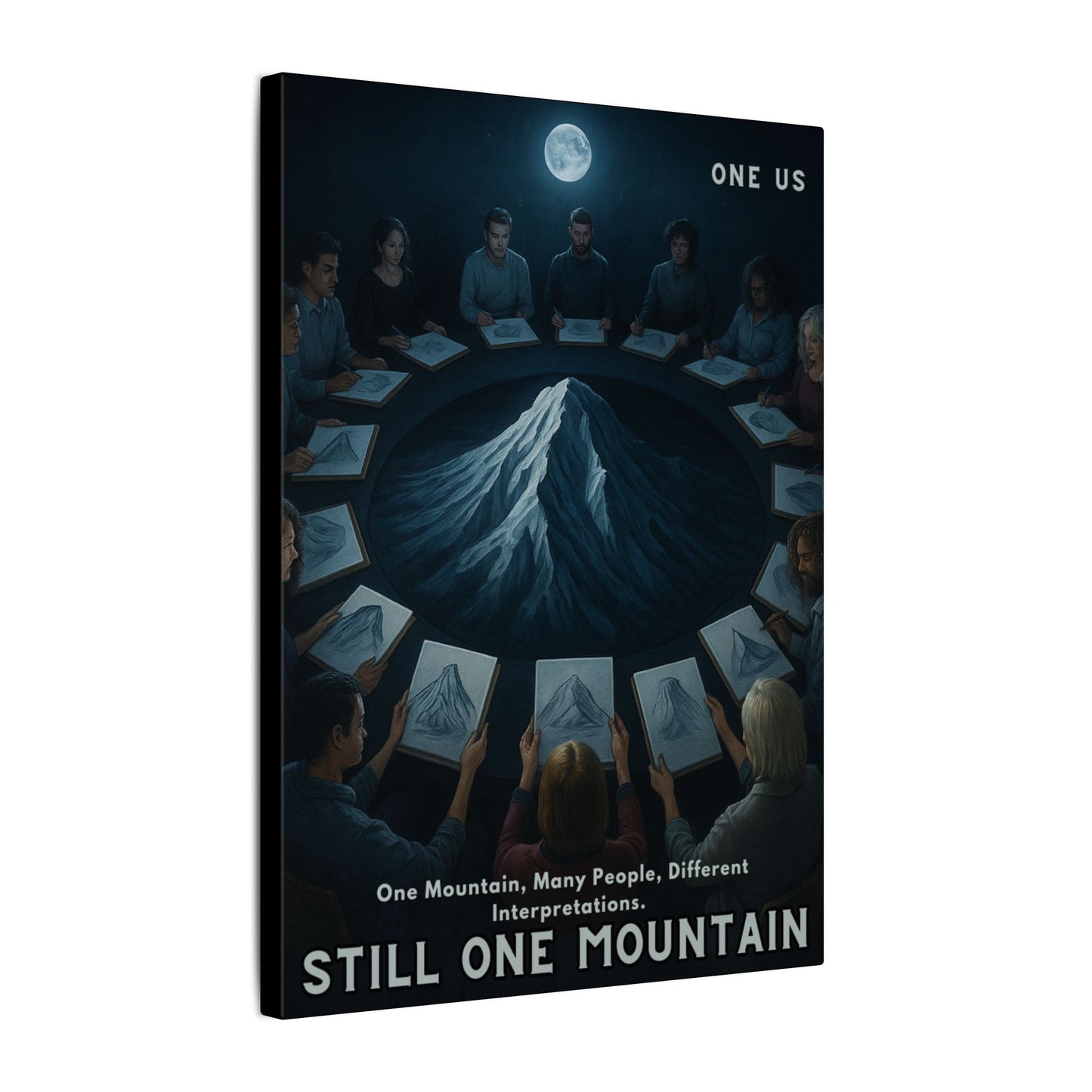 One Mountain, Many People, Different Interpretations." — One Us Moonlight Canvas (Sacred Gathering Edition) - Abanak